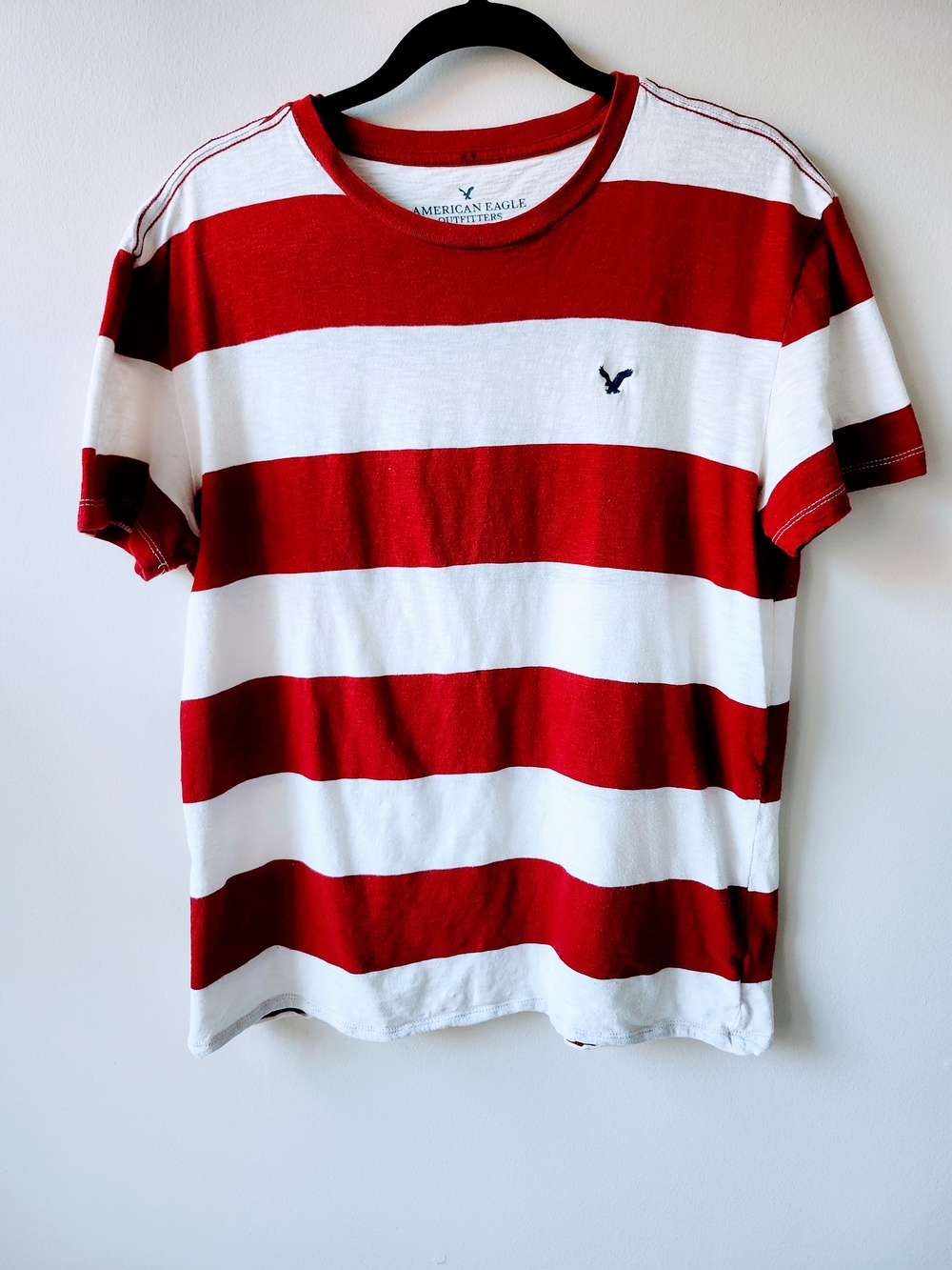 American Eagle Outfitters Red & White Striped Crew Tee